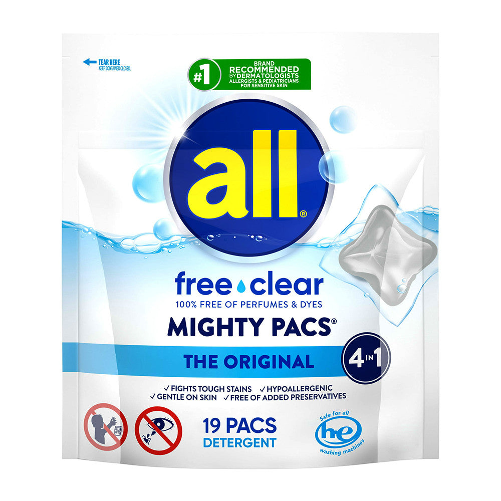 All Mighty Laundry Detergent Pacs Free Clear For Sensitive Skin, 19 Ea